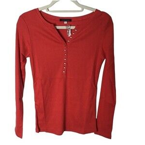 Boston Proper Red Long SleeveTop with Rhinestoned Buttons Size S